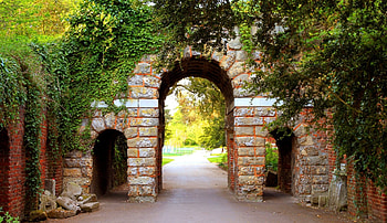 Park Entrance, archway, bricks, park, path HD wallpaper