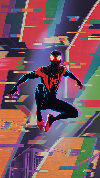 Miles Morales Neon — Spider-Verse Leap, Spider-Man: Into The Spider-Verse, spider man, superhero, Miles Morales HD phone wallpaper