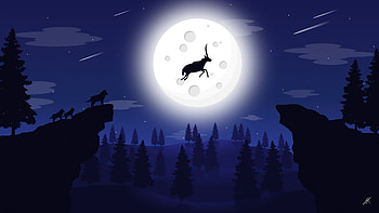 Reindeer Wolf Full Moon Night Illustration, reindeer, wolf, moon, illustration, artist, artwork, digital-art HD wallpaper