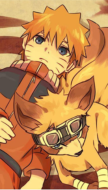Naruto and Kurama, art, mouth HD phone wallpaper
