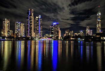 Cities, Night, City, Building, Lights, Reflection, Dark HD wallpaper