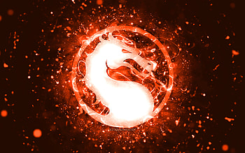Mortal Kombat orange logo, , orange neon lights, creative, orange abstract background, Mortal Kombat logo, online games, Mortal Kombat HD wallpaper