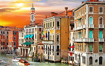 Venice, Italy, buildings, boat, canal, city, sky, sunset HD wallpaper