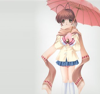 Nagisa, umbrella, nagisa furukawa, uniform, cute, school uniform, clannad, nice, short hair, , female, plain, sweet, furukawa, girl, kawaii, anime girl, simple, anime, pretty, brown hair, furukawa nagisa, lovely HD wallpaper
