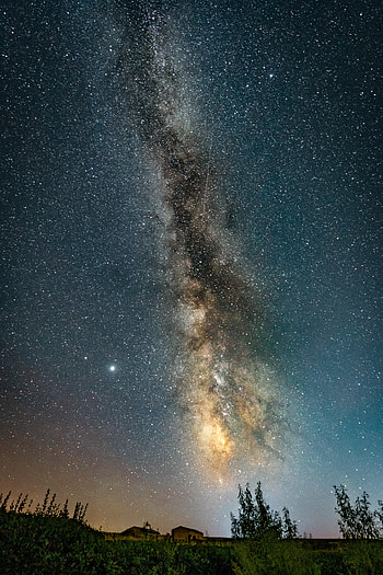 Stars, Night, Building, Dark, Starry Sky, Nebula HD phone wallpaper