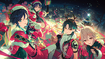 Genshin Impact : Xiao, Scaramouche, Kazuha & Venti Festive Vibes, Genshin Impact, Xiao (Genshin Impact), Scaramouche (Genshin Impact), Kaedehara Kazuha (Genshin Impact), Venti (Genshin Impact) HD wallpaper
