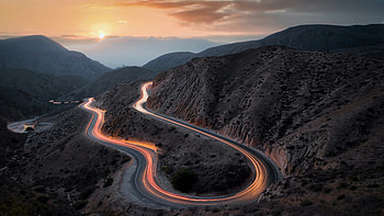 Asphalt Road Long Exposure Betwen Mountains, road, nature, mountains, mountain, sky, trees HD wallpaper