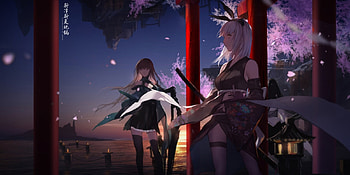 Pixiv Fantasia T, night, black, cute, stars, long hair, dress, beauty, lady, female, sweet, white, beautiful, black hair, woman, anime girl, anime, pretty, white hair, sky, girls, lovely HD wallpaper