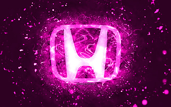 Honda purple logo, , purple neon lights, creative, purple abstract background, Honda logo, cars brands, Honda HD wallpaper