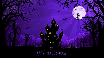 Happy Halloween!, black, bat, witch, purple, halloween, pink, moon, fantasy, luna, mansion HD wallpaper