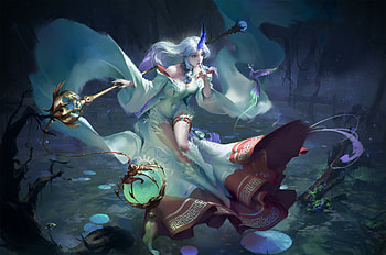 Unicorn lady, art, fantasy, unicorn, luminos, girl, chen gang, frumusete, gorgeous, superb, lady HD wallpaper