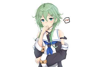 Green hair anime girl, yamakaze, kancolle, cute anime HD wallpaper