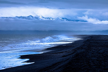 Black beach, clouds, sea waves, nature HD wallpaper