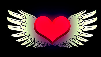 Red heart, White wings HD wallpaper