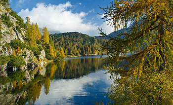 Alpine Lake, Italy, reflection, trees, autumn, beautiful, mountains, water, forest HD wallpaper