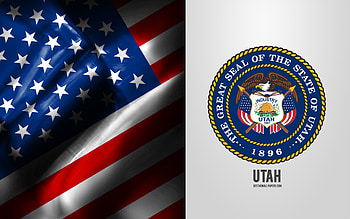 Seal of Utah, USA Flag, Utah emblem, Utah coat of arms, Utah badge, American flag, Utah, USA HD wallpaper