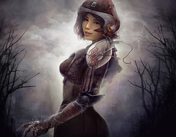 Eve of Battle, mist, fantasy, armour, warrior, female, tree HD wallpaper