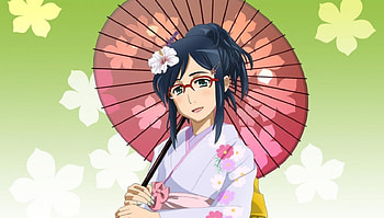 Anime girl, umbrella, kimono, anime, eye glasses, girl HD wallpaper