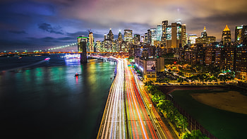 Road, lights, new york, buildings, cityscape HD wallpaper