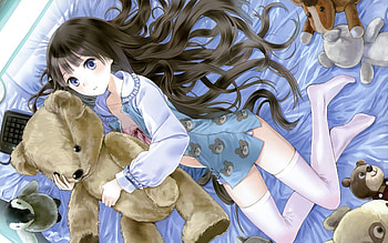 Anime girl with teddy bear, doll, bear, teddy, anime, young, girl HD wallpaper