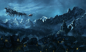 Holidays, Mountains, Santa Claus, City, Christmas, Holiday, Flight, Sleigh, Sledge HD wallpaper