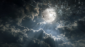 : Moonlit Sky Through Broken Screen, broken screen, sky, moon, cloud HD wallpaper