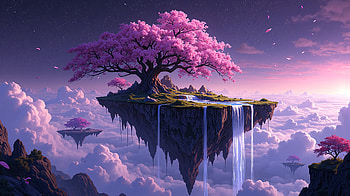 Floating Islands Cherry Blossom Trees, floating, islands, cherry, blossom, trees, artist, artwork, art, digital-art, ai, deviantart HD wallpaper