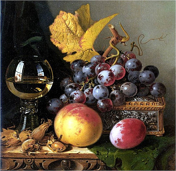 Edward Ladell. A Still Life Of Black Grapes, edward ladell, grape, apple, wine HD wallpaper