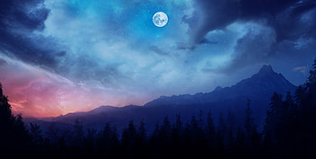 Mountains, night, fantasy, clouds HD wallpaper