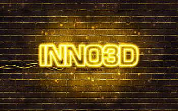 Inno3D yellow logo, , yellow brickwall, Inno3D logo, brands, Inno3D neon logo, Inno3D HD wallpaper