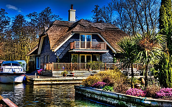 beautiful home, river, nature, house, home HD wallpaper