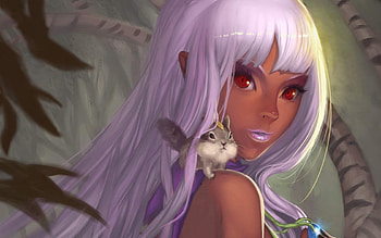 Fantasy girl, animal, pink, fantasy, art, parkyr, red eyes, girl, hair HD wallpaper