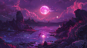Sci-Fi Serenity: A Landscape of Cosmic Wonders, Sci Fi, sci fi landscape, moonlit landscape, fantasy, purple sky HD wallpaper
