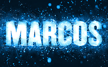 Happy Birtay Marcos, , blue neon lights, Marcos name, creative, Marcos Happy Birtay, Marcos Birtay, popular american male names, with Marcos name, Marcos HD wallpaper