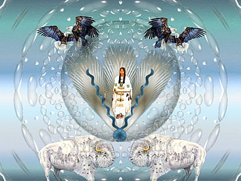 Crystal Ball, abstract, fantasy, animals, buffalo, indian, eagles HD wallpaper