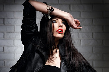 *, model, brunette, red, lips, hair HD wallpaper
