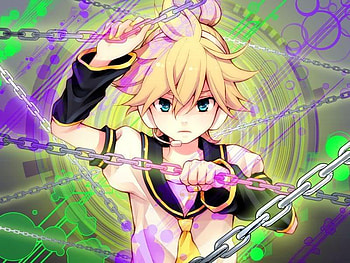 len kagamine , anime, cool backround, songs, vocaloid, yellow vocaloid, chains, manga, len kagamine HD wallpaper