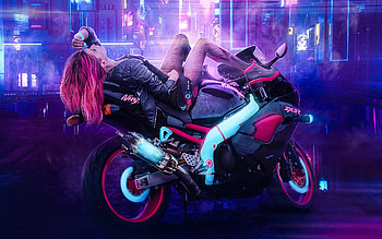 Neon, Girls and Motorcycles HD wallpaper