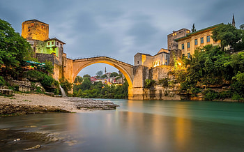 Iconic bridge, River scenery, Mostar beauty HD wallpaper