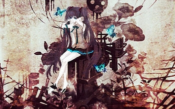 Hatsune Miku, anime girl, cute, twin tale, vocaloid, black hair HD wallpaper