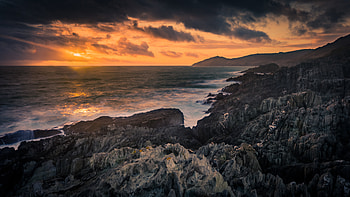 Nature, Sunset, Stones, Sky, Sea, Clouds, Rocks HD wallpaper