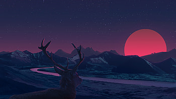 Deer Landscape Manipulation Mountains Sun Rising, deer, landscape, mountains, sun, artist, artwork, digital-art, deviantart HD wallpaper