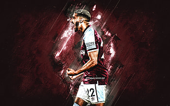 Said Benrahma, West Ham United FC, Algerian footballer, portrait, burgundy stone background, Premier League, soccer HD wallpaper