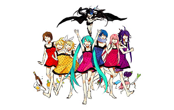 a littel help from my friend coffee, purpel, blue, shooter, luka, len, rin, aqua, kaito, miku, pink, gakupo, yello, red, funny HD wallpaper