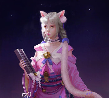 Fantasy girl, frumusete, pink, fantasy, art, royal nine, cat, girl, princess, ears HD wallpaper