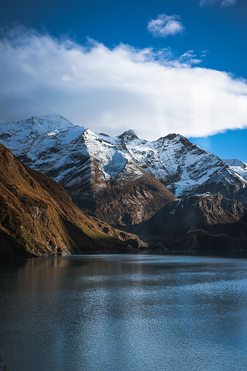 Nature, Mountains, Vertex, Top, Lake, Snow Covered, Snowbound HD phone wallpaper