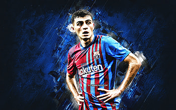 Pedri, Barcelona FC, Spanish footballer, attacking midfielder, blue stone background, La Liga, Spain, football, Pedro Gonzalez Lopez HD wallpaper