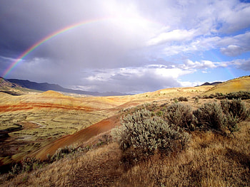 Rainbow Over the Painted Hills John Day Fossil Beds National Monument Oregon, landscape, nature, beauty HD wallpaper