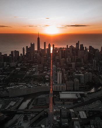 Cities, Sunset, Sea, City, Building, View From Above, Coast HD phone wallpaper