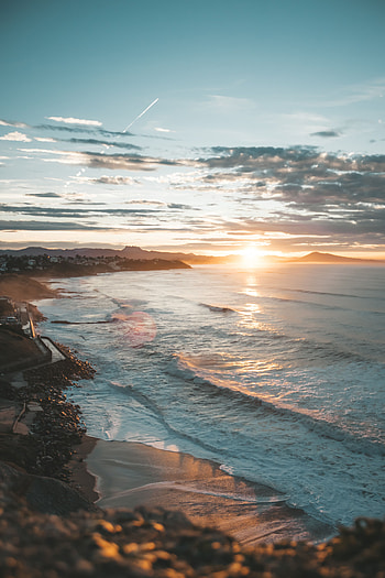 Landscape, Nature, Sunset, Sea, Beach, Coast HD phone wallpaper